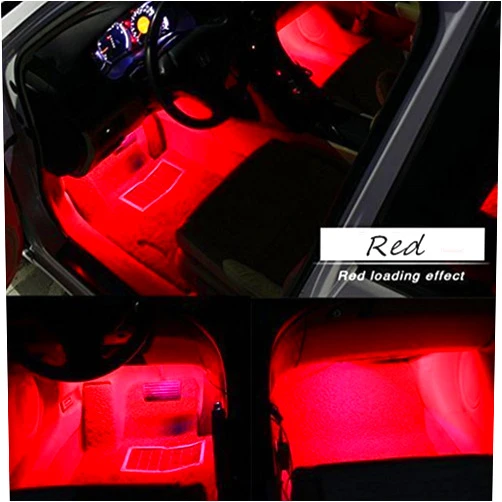 EJ's SUPER CAR Car Interior Lights, EJ's SUPER CAR 4pcs 36 LED DC 12V Waterproof Atmosphere Neon Lights Strip for Car-Car Auto Floor Lights,Glow Neon Light Strips for All Vehicles (Red)