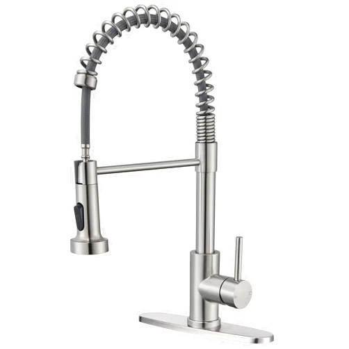 SOEBIZ Kitchen Faucet with Pull Down Sprayer, Brushed Nickel High Arc Single Handle Spring Pull Out Stainless Steel Faucet for Kitchen Sink, 2 Mode Utility Ideal for Laundry Camper Bar RV Room