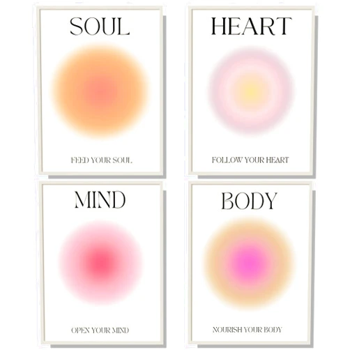 NCYEL 4 colorful abstract halo posters angel number positive energy inspirational language inspirational wall art bedroom girls room pink decoration living room bedroom apartment hotel dormitory 8x10