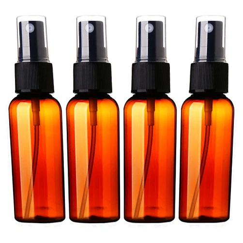 SINIDE Plastic Spray Bottles 50 ML / 1.7 oz, 4 Pack Amber Empty Mini Bottle Set with Fine Mist Portable Refillable Makeup Cosmetic Atomizer Travel Bottle for Perfume, Cosmetic, Skincare, Aromatherapy