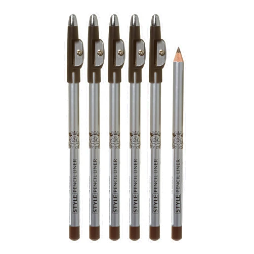 Ruby Kisses Style Pencil Liner with Sharpener Cap, 6 Pack (Dark Brown)
