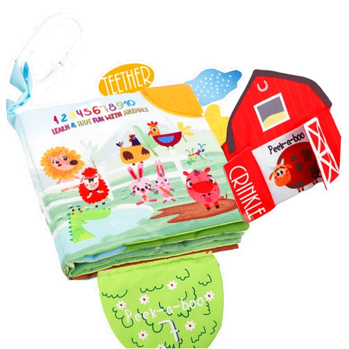 Bebe mondo Soft Cloth Crinkle Baby Books 0-6 Months Baby Toys 6 to 12 Months Touch Feel Books for Babies Infants Toddlers 1 Year Old, Baby Boy Girl Shower Gifts Ages 1-3 Early Education Farm Toy Teether