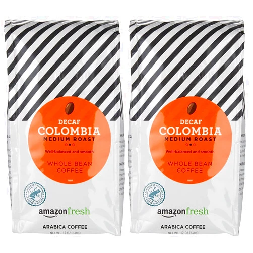 Amazon Fresh AmazonFresh Decaf Colombia Whole Bean Coffee, Medium Roast, 12 Ounce (Pack of 2)