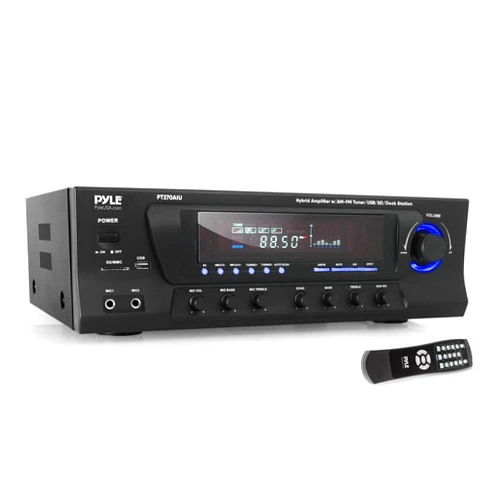 Pyle Home 300W Digital Stereo Receiver System - AM/FM Qtz. Tuner, USB/SD Card MP3 Player & Subwoofer Control, A/B Speaker, IPhone MP3 Input with Karaoke, Cable & Remote - PT270AIU