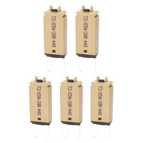DMiotech 5 Pack 28V DC 5A Khaki ATC/ATO Manual Narrow Mini Resettable Fuse for Automotive Circuit Breaker Reset Fuses Low Profile Blade Fuses for Car Truck SUV Marine Boat Motorcycle
