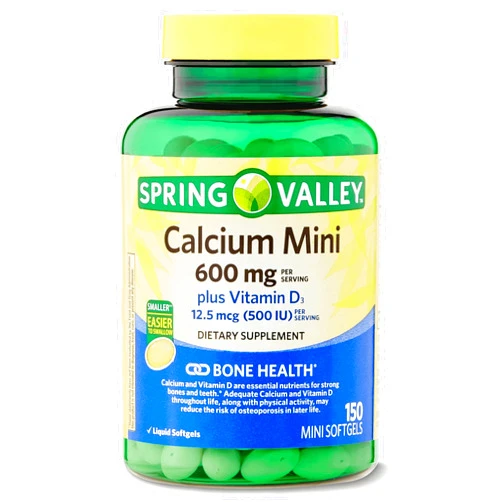 Generic Spring Valley Calcium Mini 600mg Plus Vitamin D3 Dietary Supplement, 150 Mini Softgels (1 Pack) Small Calcium Softgels