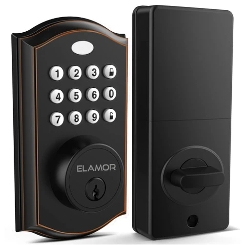 ELAMOR Keyless Entry Door Lock - Electronic Deadbolt Lock with Keypads, Auto Lock, 50 User Codes, Security Waterproof Smart Lock Easy to Install, Ideal for Front Door, Home Use, Apartment - ELAMOR M19 ORB