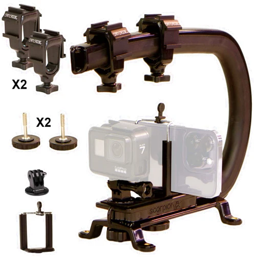 Cam Caddie Scorpion EX Video Action Stabilizing Rig Handle Grip Handheld Stabilizer with Hot-Shoe Mount for Canon Nikon Sony Panasonic DSLR & Mirrorless Camera Camcorder (TRIPLE COLD SHOE (X2))