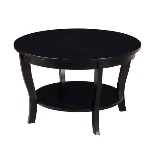 Convenience Concepts American Heritage Round Coffee Table with Shelf, Black, 30 in x 30 in x 18 in