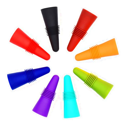 BOOMIBOO Wine Stoppers Beverage Bottle Sealer Soft Silicone Wine Bottle Stoppers Corks with Grip Top for Keeping Wine Champagne Fresh, 8 Pack