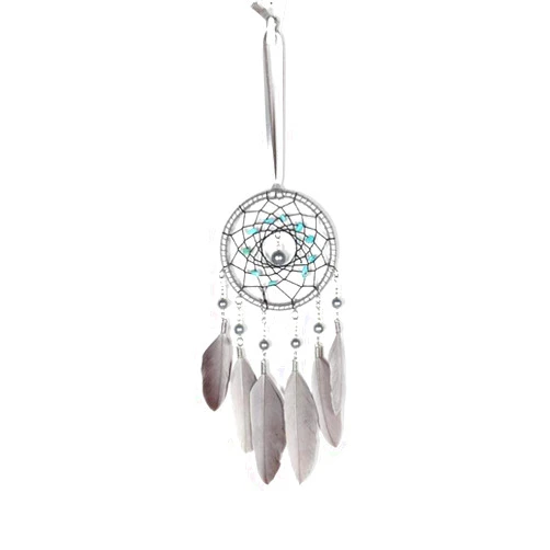 Malicosmile Small Dream Catchers for Cars Rear View Mirror, Handmade Car Charm Pendant Gray Feather and Turquoise Dream Catcher for Car Wall Bedroom Hanging Decorations