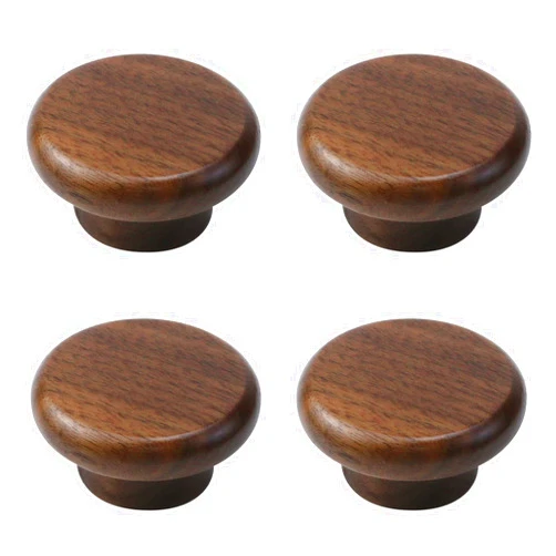 Wealrit 4 pcs Round Wood Cabinet Knobs with Screws,Black Walnut Drawer Knobs,Flat Top Cabinet Handles for Dresser Wardrobe Cupboard(Diameter:1.6 Inch)