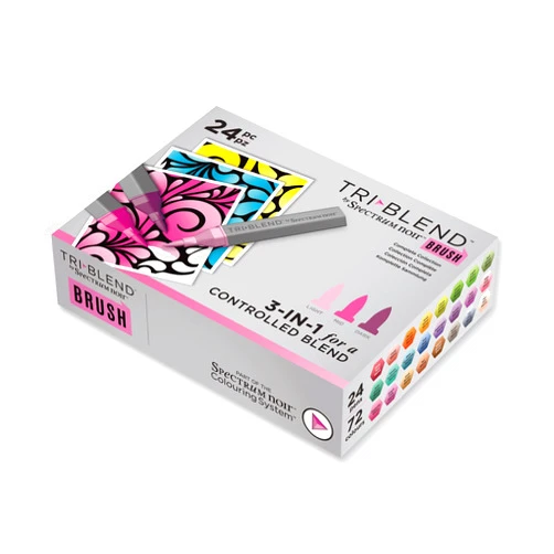 Crafter's Companion Spectrum Noir Triblend Brush Nib Alcohol Markers Colouring Pack of 24 - Unique 3-in-1 Blendable Colour Shade Effect - Complete Collection Box (72 colours in total)