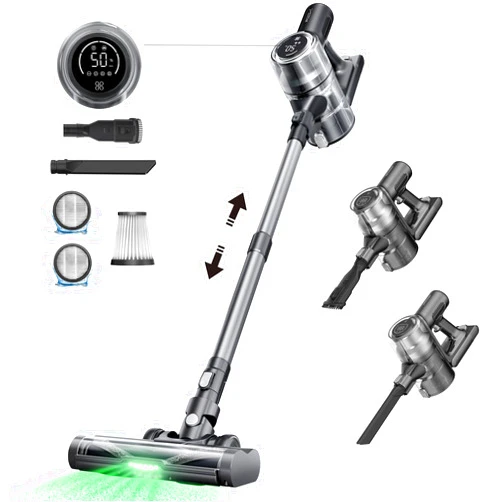 Proscenic P13 Cordless Vacuum Cleaner [38Kpa Suction, Max 50 Min Run] Rechargeable Lightweight Stick Wireless Vacuum with Green Light, Anti-Tangle Brush, LED Display for Home, Floor, Pet Hair, Carpet