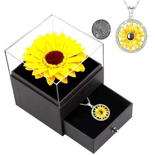MOKOQI Sunflower Gifts for Women Artificial Sunflower Gifts for Her Mom Girlfriend Wife with Necklace in 100 Texts I Love You on Mother's Day Birthday XMS Present