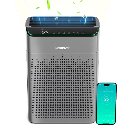 MORENTO Air Purifiers for Home Large Room Up to 1290 ft² with PM 2.5 Air Quality Monitor, Wi-Fi and Alexa compatible, HEPA Auto Mode Double-sided Air Inlet for Smoke and Odor, 23db, MR5866, Deep Grey
