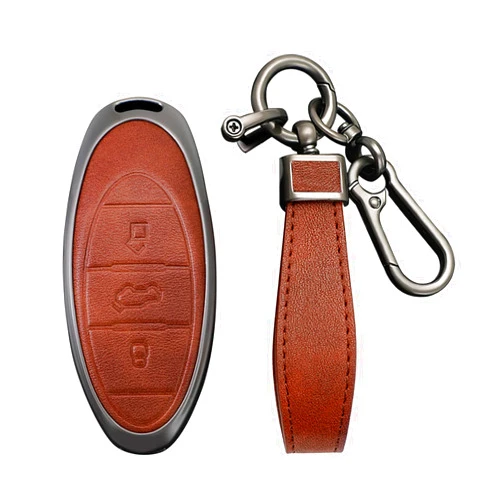 KUNIO Zinc Alloy Car Key Cover Case Smart Remote Shell Fit for FAW Bestune Pentium T77 T77pro T33 T99 B70 B70S Protection Holder Auto Keychain Accessories New Year Gift B Gun Brown