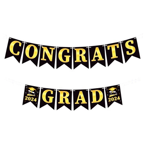 OHOME Graduation Decorations Class of 2024 - Congratulations Banner - 2024 Graduation Party Decorations - Black Gold Congrats Grad Banner for Graduation Party Favors Supplies
