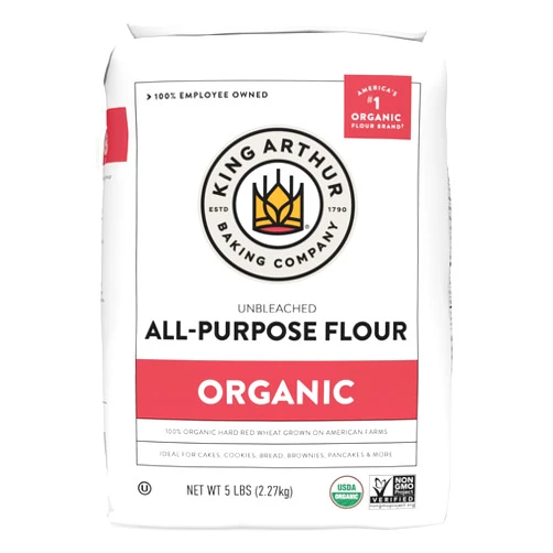King Arthur Organic All Purpose Artisan Flour - Premium Unbleached Wheat for Baking Bread, Pizza, Cookies & More - 5 lbs Bulk Pack of Versatile, High-Protein Baking Flour