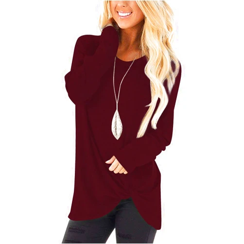 NILOUFO Womens Long Sleeve Shirts Casual Blouses Trendy Twist Knot Tunics Tops for Leggings