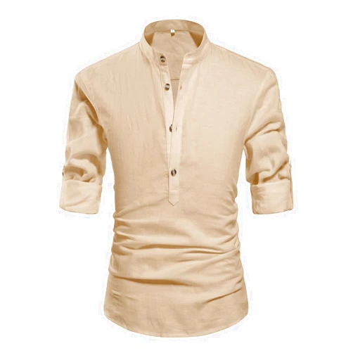 NITAGUT Men Henley Neck Long Sleeve Daily Look Linen Shirts