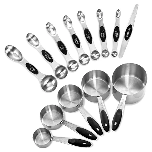 EDELIN Measuring Cups and Magnetic Measuring Spoons Set, Stainless Steel 5 Cups and 7 Spoons (Black)