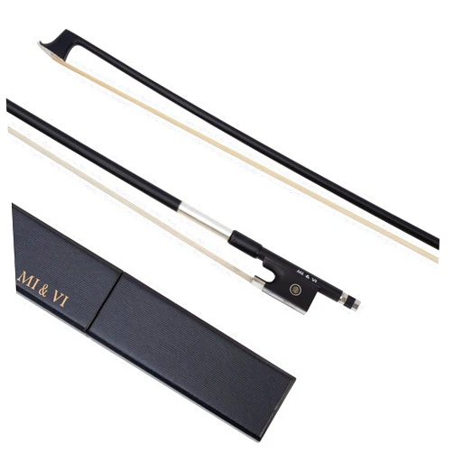 MI&VI Classic Carbon Fiber Violin Bow (Full Size 4/4) in Black with FREE BOW CASE | Ebony Frog and Octagonal Silver Mount | Well Balanced | Light Weight | Real Mongolian Horse Hair - By MIVI Music Violin 4/4