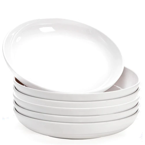 Fasmov Melamine Pasta Bowls, 6 Pack 10 inches 47 Oz Large Salad Serving Bowls, Shallow Salad Bowls, Plastic Dinner Deep Plates, Dishwasher Safe, White