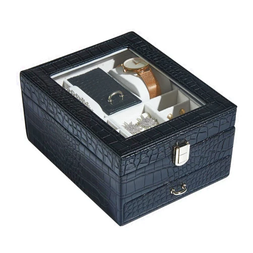 BUTI4WLD Jewelry Box for Men, 2 Layers PU Leather Jewelry Storage, Vintage Jewelry Box Organizer for Ring, Pendant, Earring, Necklace, Watch - Black
