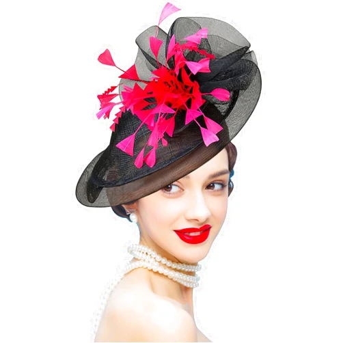 Z&X Sinamay Fascinator Hat Floral Feather Pillbox Derby Hats for Women Wedding Tea Party with Headband Clip