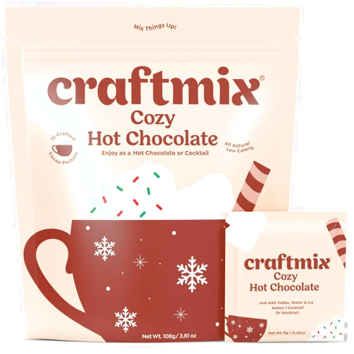 Craftmix Cozy Hot Chocolate Mix - 12 Individual Hot Cocoa Packets - Instant Hot Chocolate Drink - Made with Real Cocoa - Vegan, Low-Carb, Low-Sugar, Dairy-Free, Gluten-Free