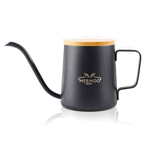 MERMOO YILAN Gooseneck Kettle Pour Over Coffee Kettle with Lid 350ml Stainless Steel Kettle Hand Drip Coffee Pot Long Narrow Coffee Pitcher Jug（black)