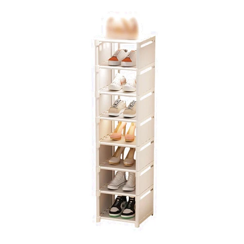 PAPERGAN Narrow Shoe Rack for Entryway Slim 8-Tier, Stackable Shoe Rack Organizer for Narrow Space, Bedroom, Living Room, Hallway, 27 x 26 x 124 cm, White (Color : White)