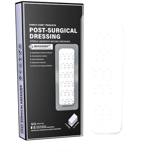 EVERLIT CARE EVERLIT Post-Surgical Dressing | Sterile Waterproof Adhesive Dressing for Post-Operative Wound Care | Hypoallergenic Silicone Coated Bandage for Surgical Incision Pack of 5 (4