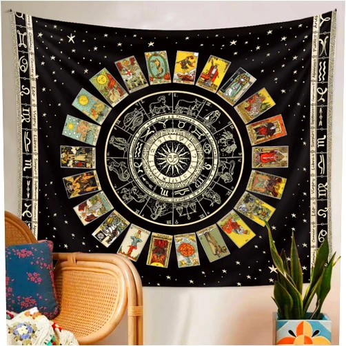 ARTCREATOR Spiritual Tapestry Star Tarot Card Tapestry Zodiac Astrology Tapestry Witch Constellation Tapestry Aesthetic Tapestry Wall Hanging for Teen Girl's Bedroom (Black 29x39 inches)
