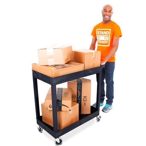 Stand Steady Original Tubstr 2 Shelf Utility Cart/Service Cart Supports up to 400 lbs. - Heavy-Duty Storage Cart for Garage, Warehouse, Kitchens, Plastic Tub Carts with Deep Shelves (Black, 32 x 18)