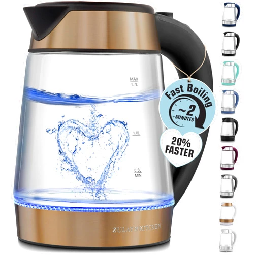 Zulay Kitchen Fast-Boiling Electric Kettle - 1.7L Hot Water Kettle 1500W With Auto Shut-Off - Water Boiler For Coffee & Tea - Boil-Dry Protection, Cool-Touch Handle, 360° Base - Black Copper