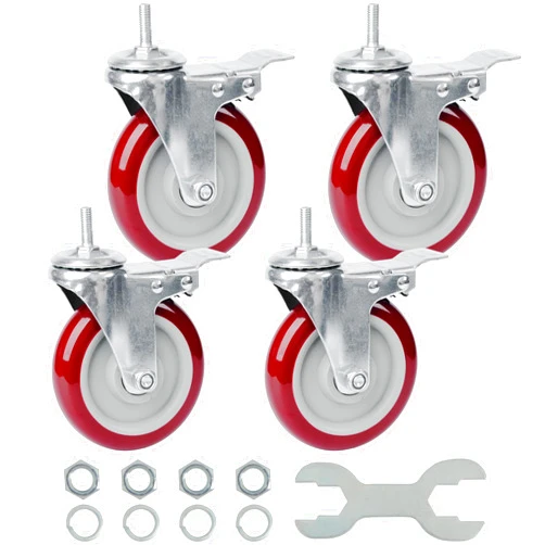 Finnhomy Swivel Caster Wheels 5 Inch Threaded Stem Casters Set of 4 Heavy Duty 3/8