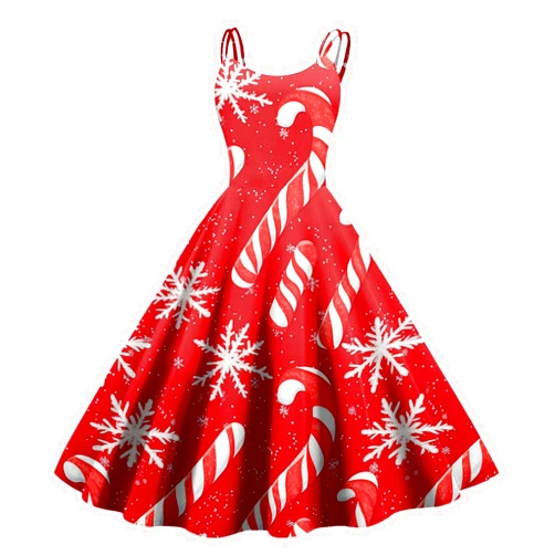 AMXYFBK Women's Christmas Dress 1950S Retro Sleeveless Spaghetti Strap Party Dress 2024 Trendy Swing A-Line Flare Dresses