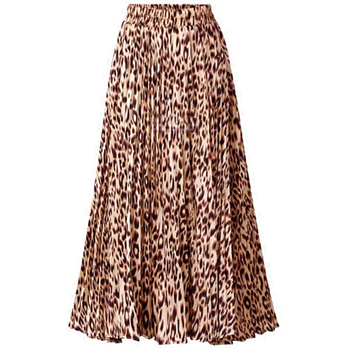 Basoteeuo Womens Skirt Leopard Print Midi Long Shirring Pleated Skirts High Waisted A Line Skirts