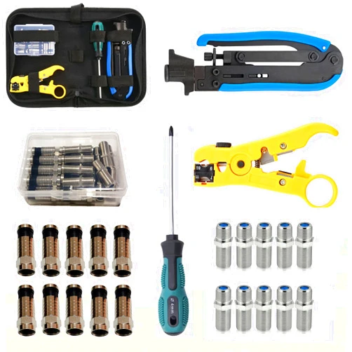 Gaobige Coax Cable Crimper Tool Kit, Coaxial Compression Tool for rg6 rg59 rg11 with 1 Wire Stripper, 10pcs F Male rg6 Connectors And 10pcs Female to Female rg6 Connectors, 1 Screwdriver