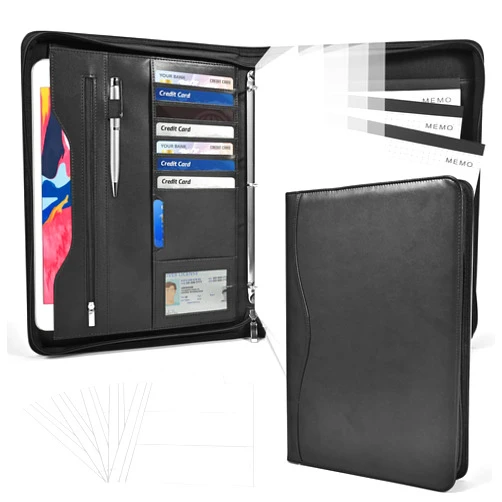 Sbrinnaliao 3-Ring Padfolio Portfolio Binder Organizer,PU Leather Folder Binder Business Planner Notebook Zippered Portfolio for Women/Men with Document Sleeve,Letter/A4 Size Clipboard