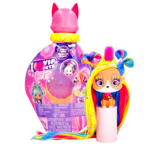 IMC Toys VIP Pets Cats - Melisa - Includes 1 VIP Pets Neon Cat Doll, 10 Surprises, 8 Accessories for Hair Styling | Girls & Kids Age 3+, Multicolor