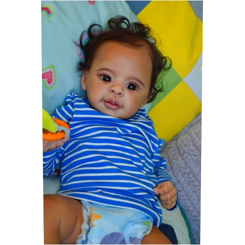Angelbaby Real Life Reborn Baby Dolls - Black Girl, Cute Realistic 21 Inch African American Newborn Silicone Dolls with Brown Skin, Lifelike Little Babies for Girl Boy Gift Sets