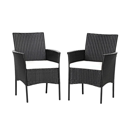 Giantex Patio Chairs Set of 2, All Weather Rattan Wicker Dining Chairs with Soft Removable Cushions, Armrest, Outdoor Dining Chairs for Garden, Pool, Backyard, Lawn, Porch, Black