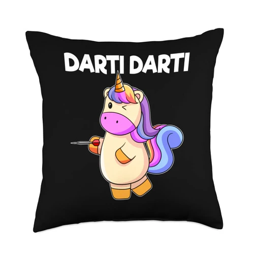 Lustige Fdarts Spieler Einhorn Sprüche Geschenke Darti Player Playing Unicorn Dart Throw Pillow, 18x18, Multicolor
