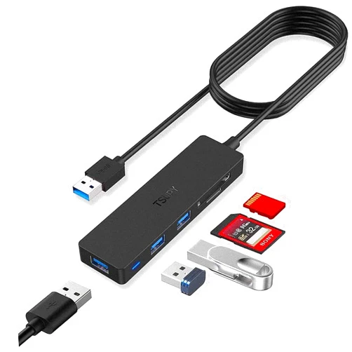 TSUPY USB 3.0 Hub Multi USB HUB with 4ft/48inch Extended Cable, SD/TF Card Reader & 3 USB 3.0 Ports Compatible for PC, Laptops, Surface Pro, MacBook, Mac Mini, iMac Pro