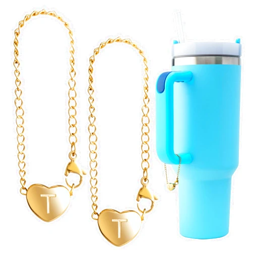 TPPICK 2PCS Letter Charm Accessories for Stanley Cup, Name ID Letter Handle Charm For Stanley/Simple Modern Tumbler, Heart Shape Initial Identification Charms