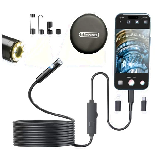 EmbraceYe 【Dual-Lens BORESCOPE Inspection Camera HD with Light】 Endoscope with Adjustable LED - Compatible with iPhone, Samsung, iPad, iOS & Android - 3.0MP HD, IP67 Waterproof, 16.5ft/5m