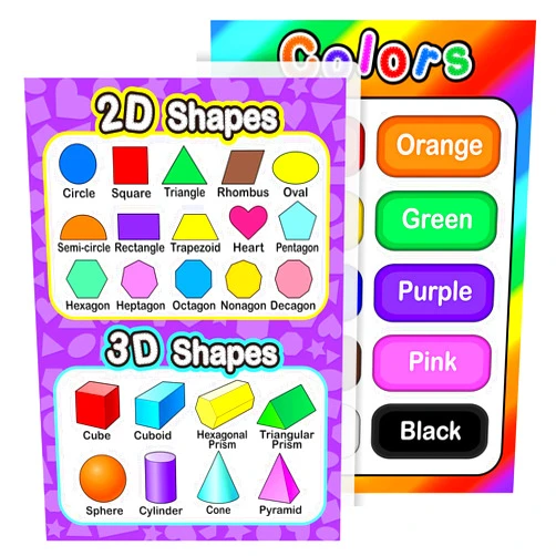 Outus Fully Laminated Preschool Educational Posters for Kids and Toddlers, Nursery Homeschool Pre-K Kindergarten (2 Pieces, Colors and Shapes)